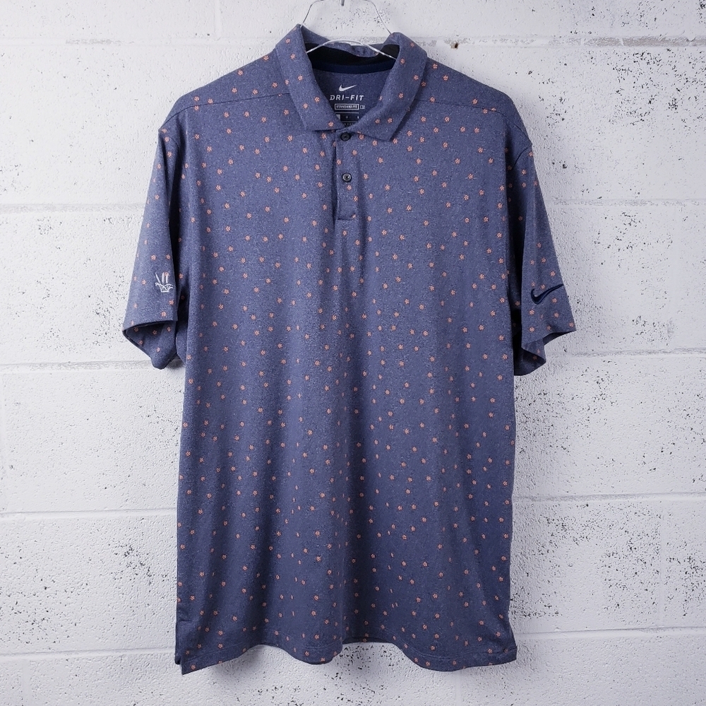 Nike Dri-Fit Standard Fit Golf Polo Mens Size Large‎ Blue w Orange Flowers